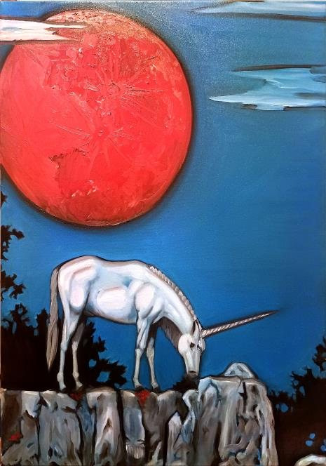Unicorn, oil on canvas